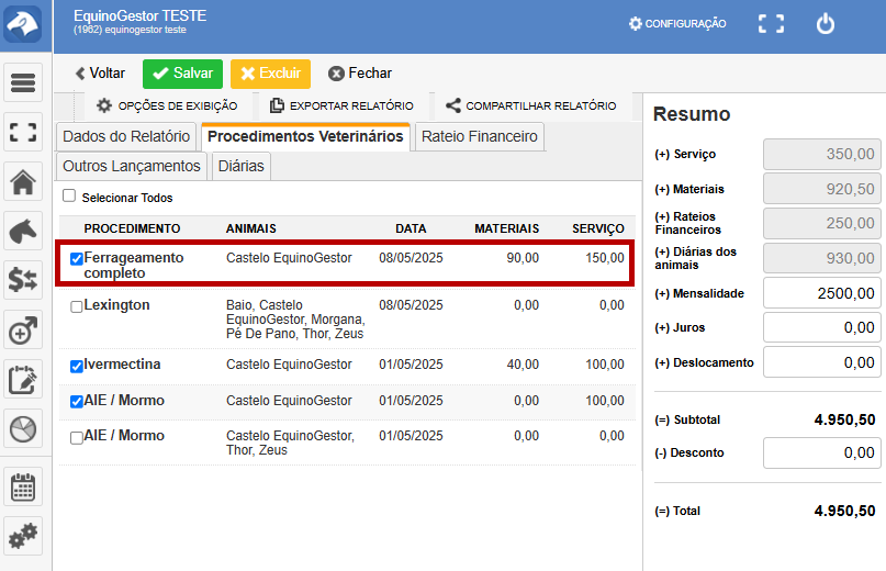 procedimentos hospedagem relatorio